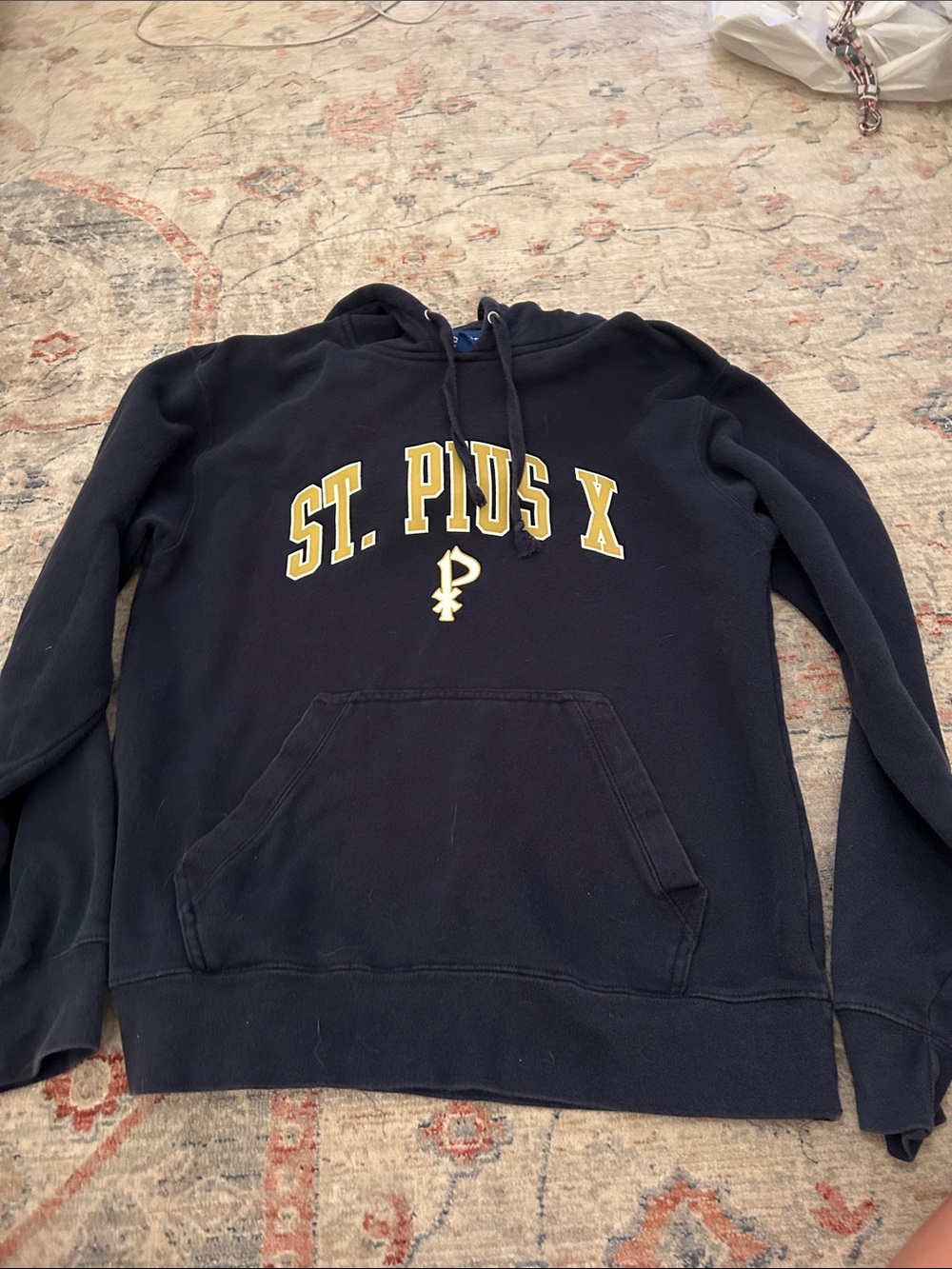 Navy St. Pius X Pullover Hoodie with Gold Lettering